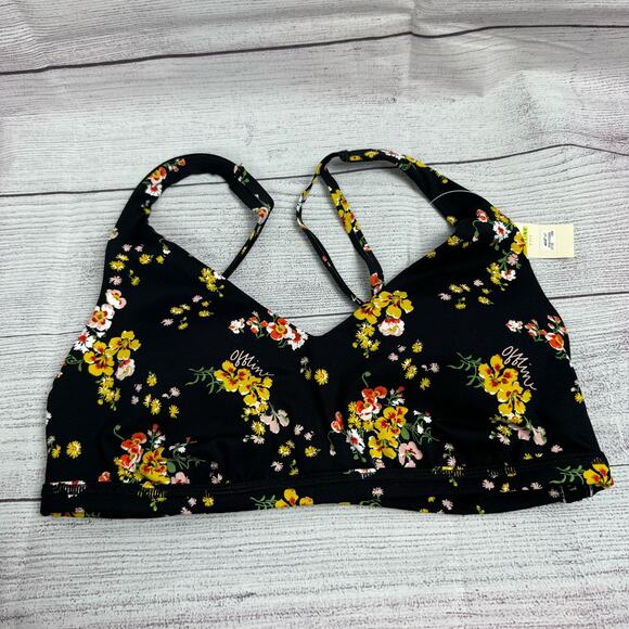 Offline By Aerie Goals True Black Floral Plunge Sports Bra Size Medium - Picture 5 of 13